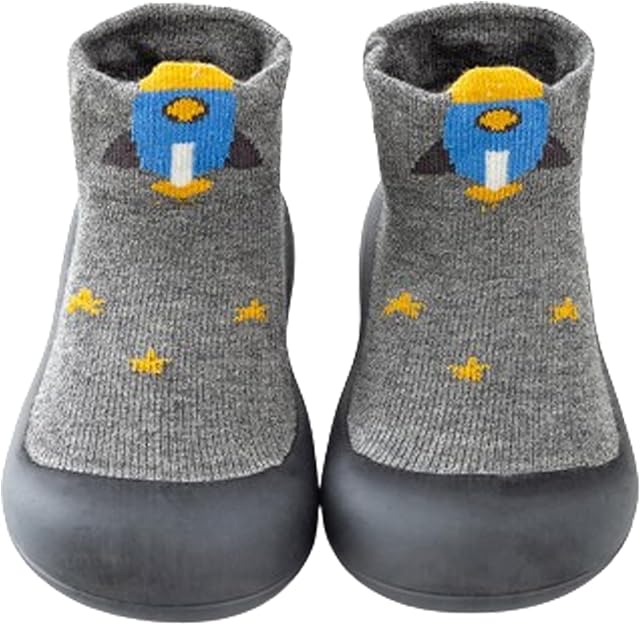 New Gray Rockets Toddler Cotton Sock Shoes Rubber Sole, 6-12 m