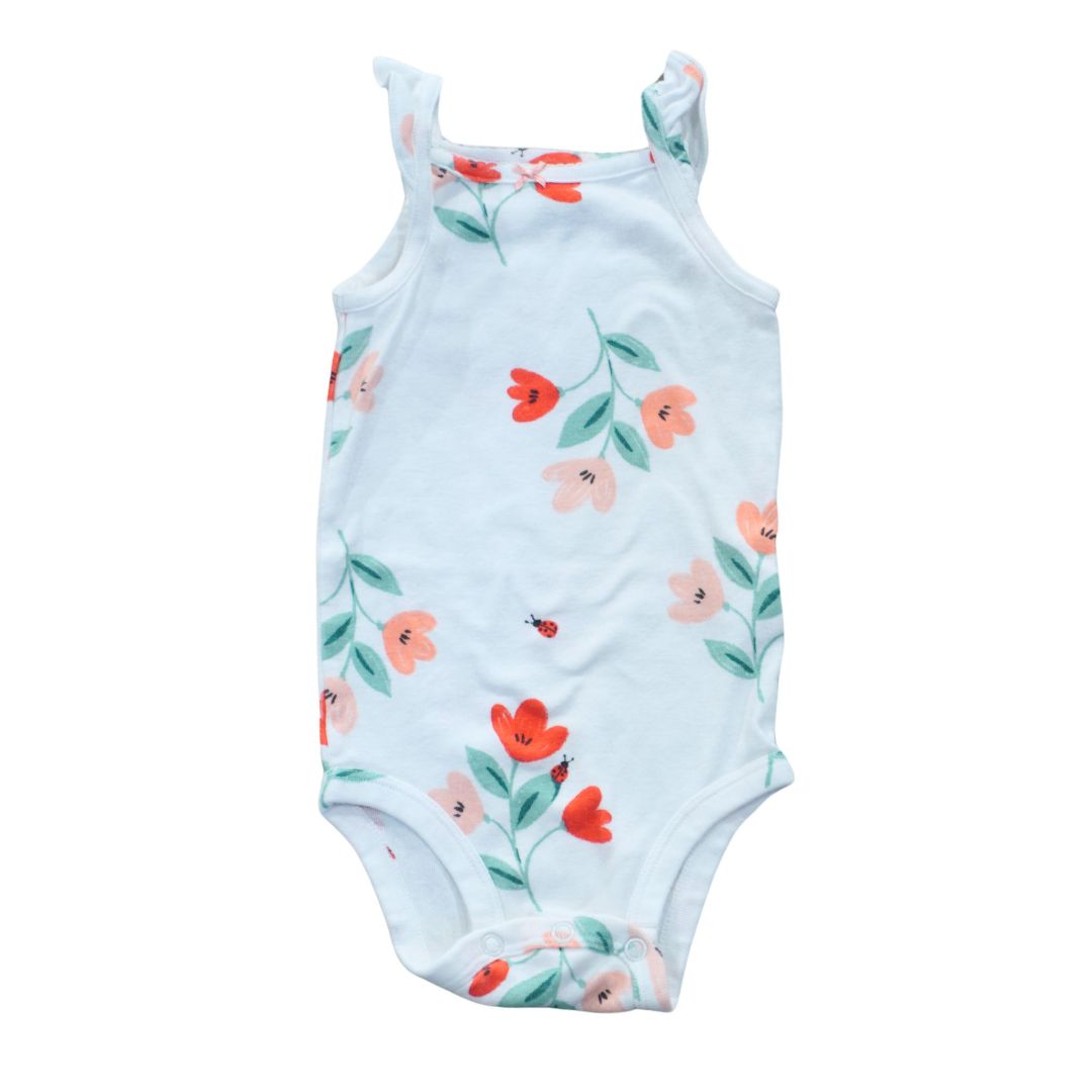 Baby White Carter's Floral Tank Top Bodysuit, 9 m