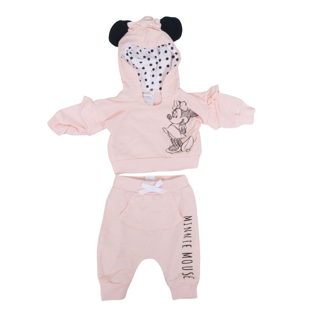 Disney - Pink Minnie Mouse Hooded Sweatshirt & Kangaroo Pocket Jogge, Newborn