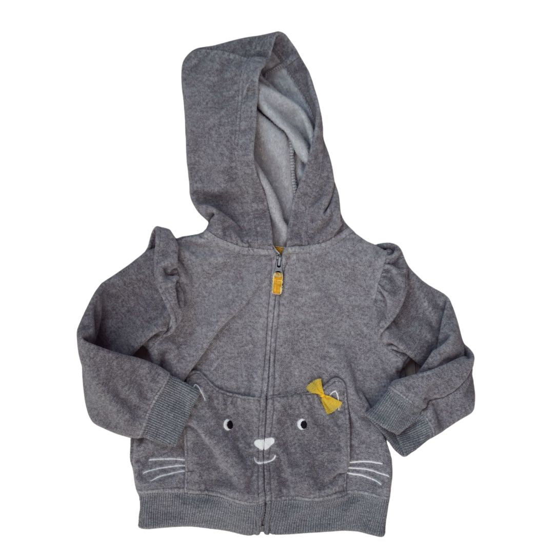 Sudadera con capucha y cremallera con diseño de gato Carter's gris para niños pequeños, 18 m