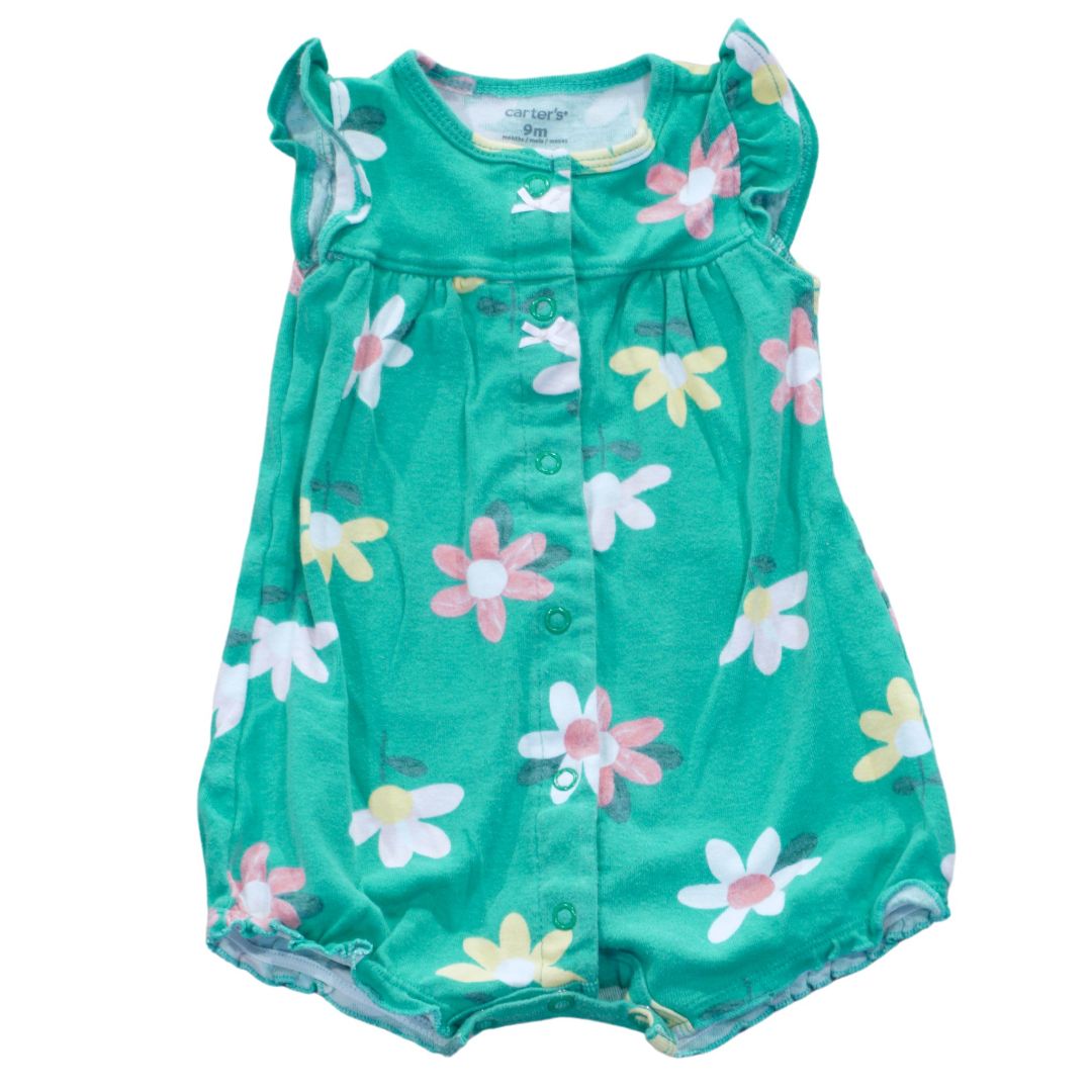 Green Carter's Floral Romper, 9 m