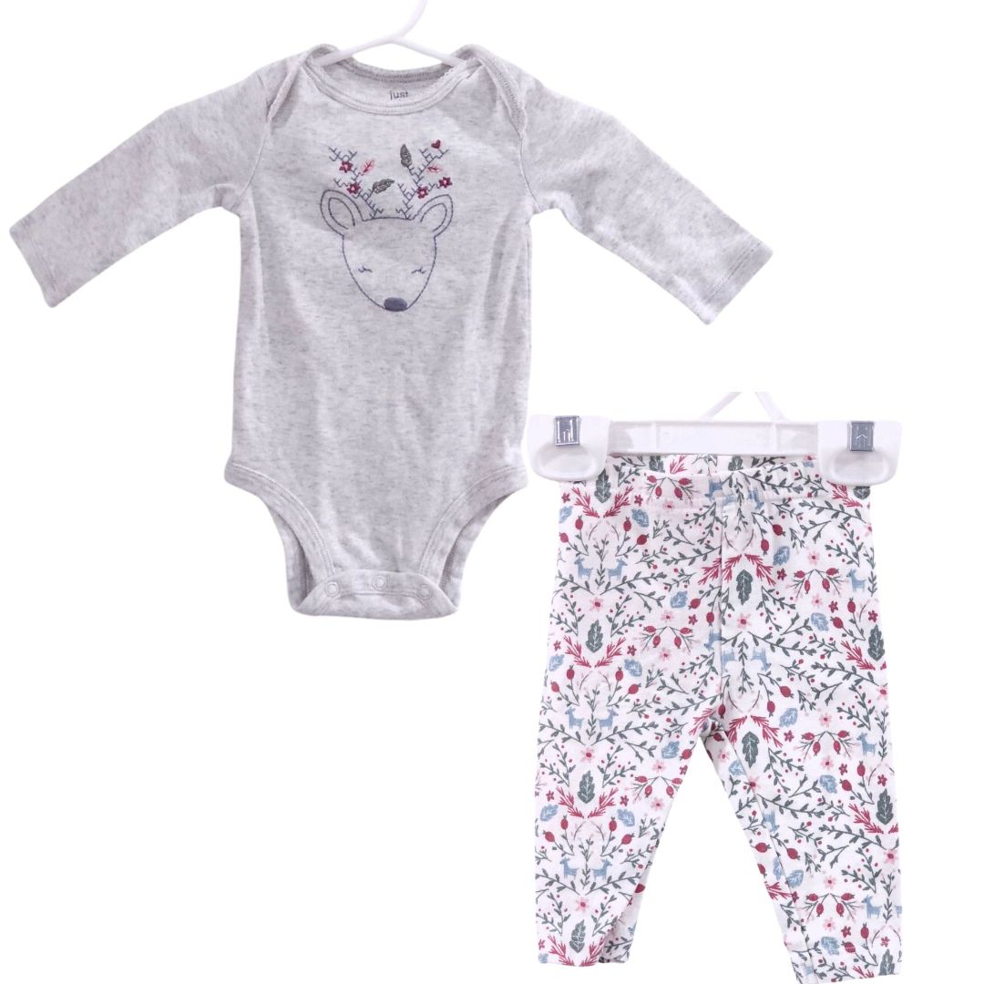 Just One You - Gray and Red Deer Long Sleeve and Pants Set, 3 m