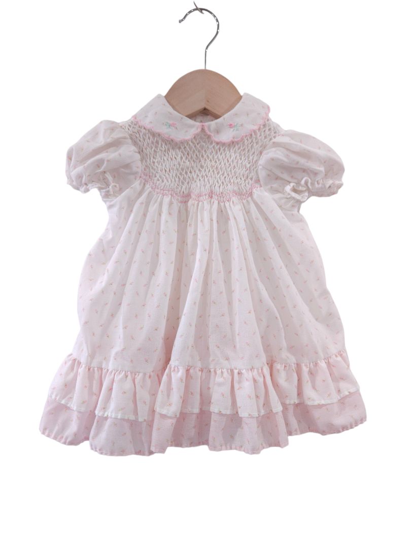 Polly Flinders - Vestido vintage con cuello fruncido y estampado floral en color rosa, 12 m