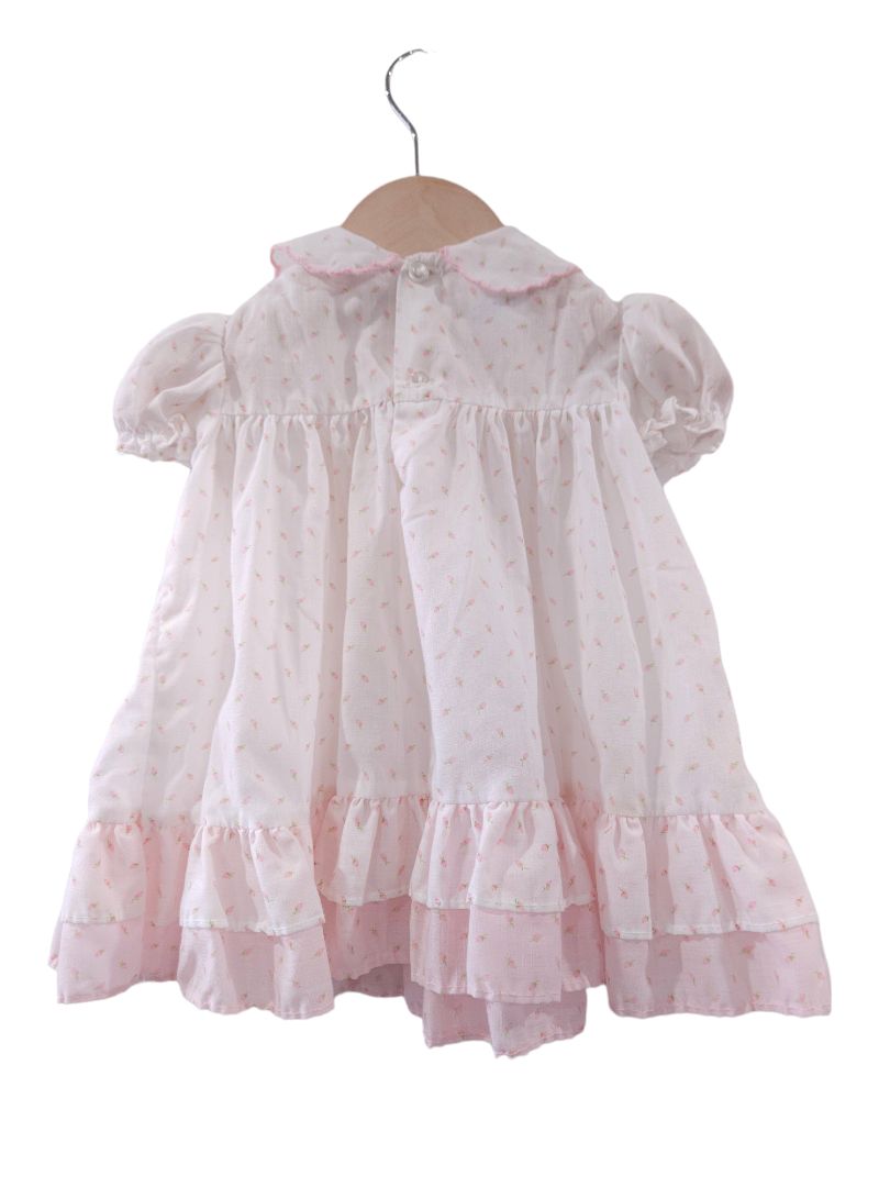 Polly Flinders - Pink Vintage Smocked Collared Floral Dress, 12 m