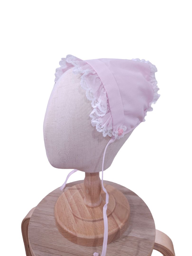 Pink Vintage Lacy Bonnet, 3-6 m