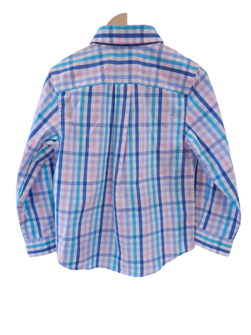 Vineyard Vines - Blue Gingham Whale Button-Down Shirt, 3T