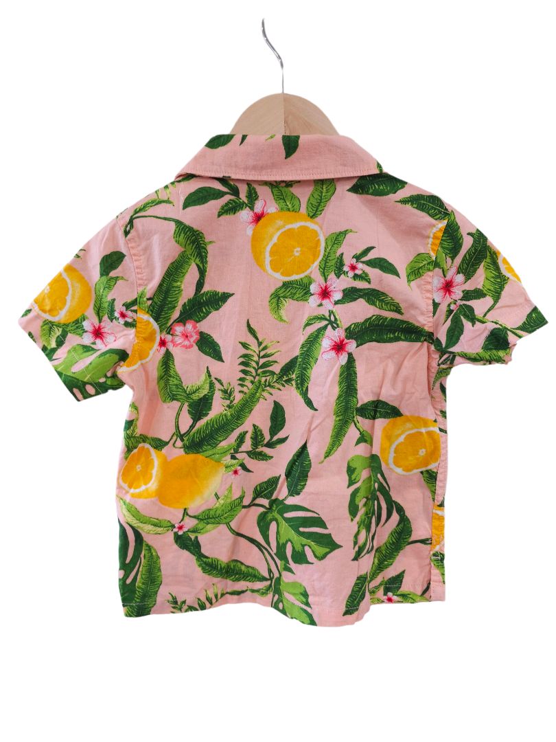 Camisa de campamento de popelina estampada de manga corta en color rosa de Old Navy para niños pequeños, 2T