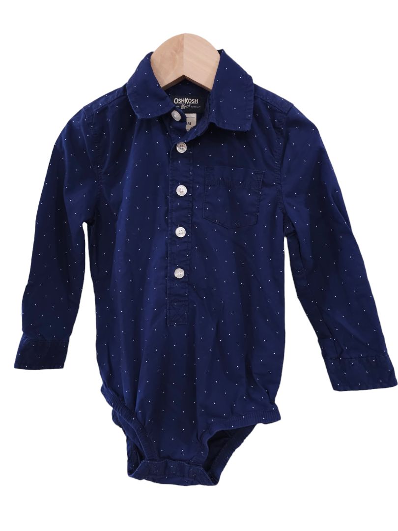 OshKosh B'gosh - Blue Long Sleeve Button Up Bodysuit Shirt, 24 m