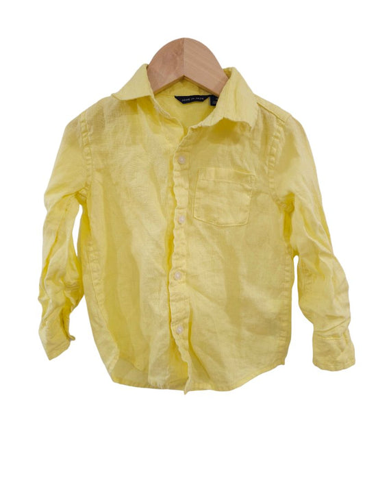 Janie and Jack - Yellow Button Up Dress Linen Shirt, 2T