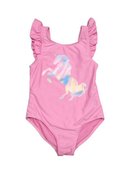 Young Hearts - Pink Flutter Sleeve One Piece Unicorn Swimsuit, 4T