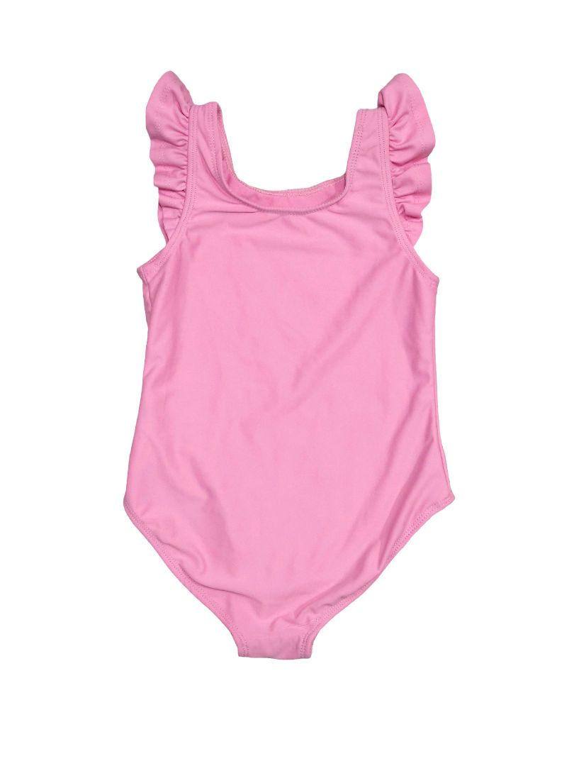 Traje de baño de una pieza con unicornio y mangas onduladas en color rosa de Young Hearts, 4T