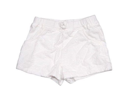 Primeras impresiones para niñas: pantalones cortos de algodón con ojales blancos, 2T