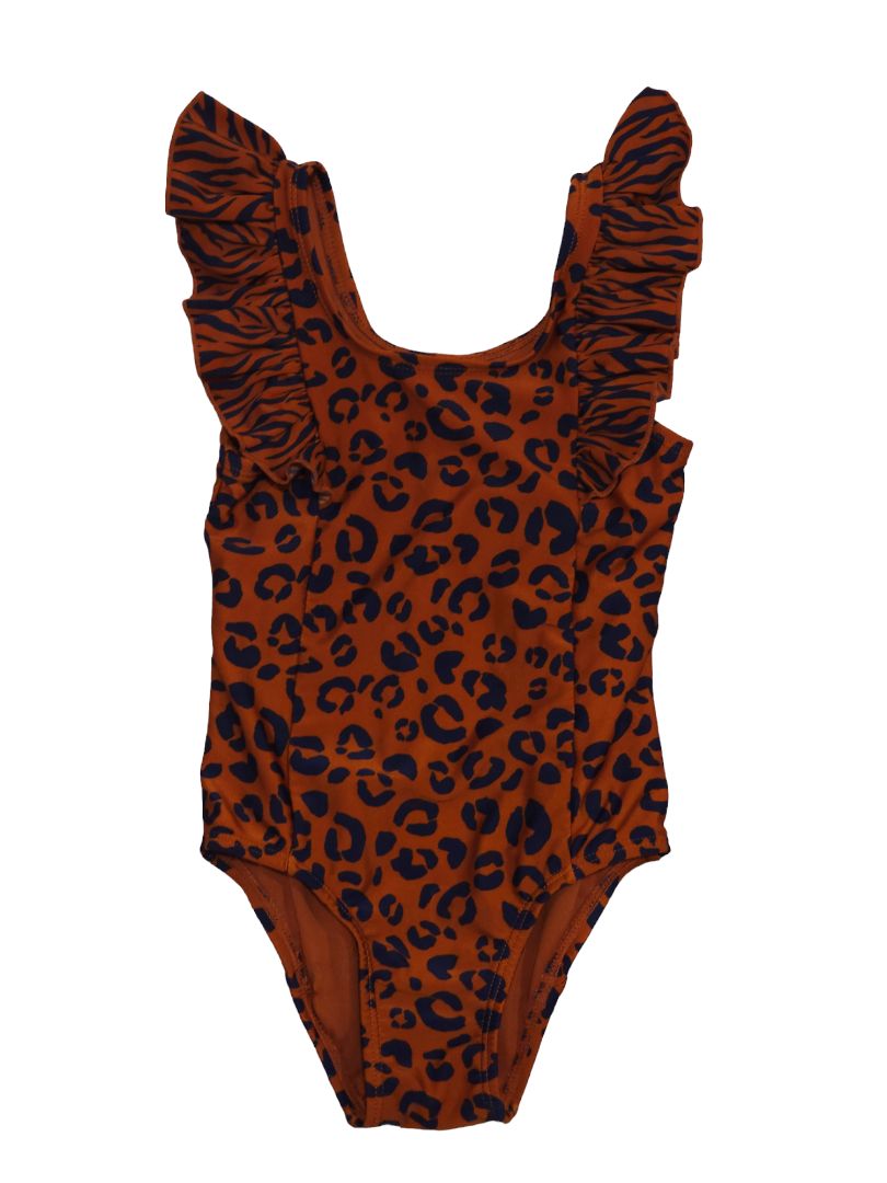 Girls Cat & Jack - Brown Animal Print Ruffle One Piece Swimsuit, 4T