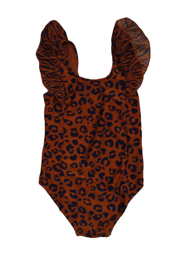 Traje de baño de una pieza con volantes y estampado animal marrón para niñas Cat &amp; Jack, 4T