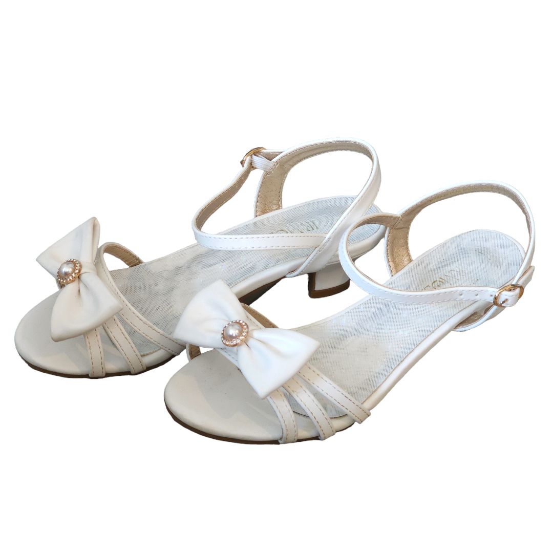 Laurmosa - Sandalias de vestir para niñas con tacón bajo en color blanco, 3