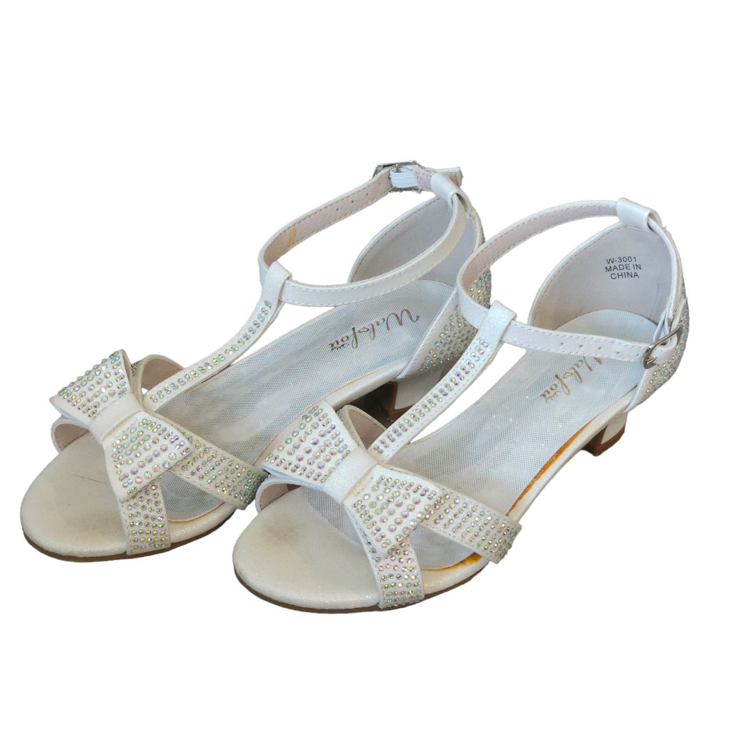 Walofou - Sandalias blancas con diamantes de imitación para niñas, 2