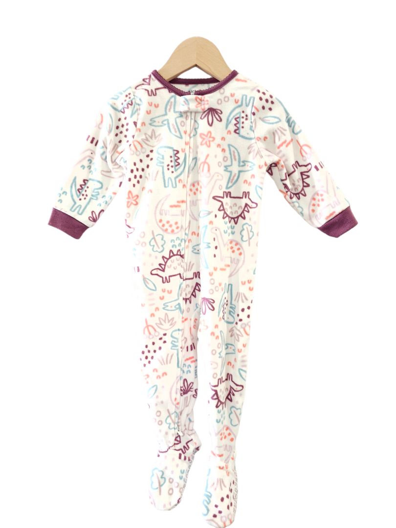 Carter's - Pijama de vellón con pies de dinosaurios lindos en blanco y morado, 18 m