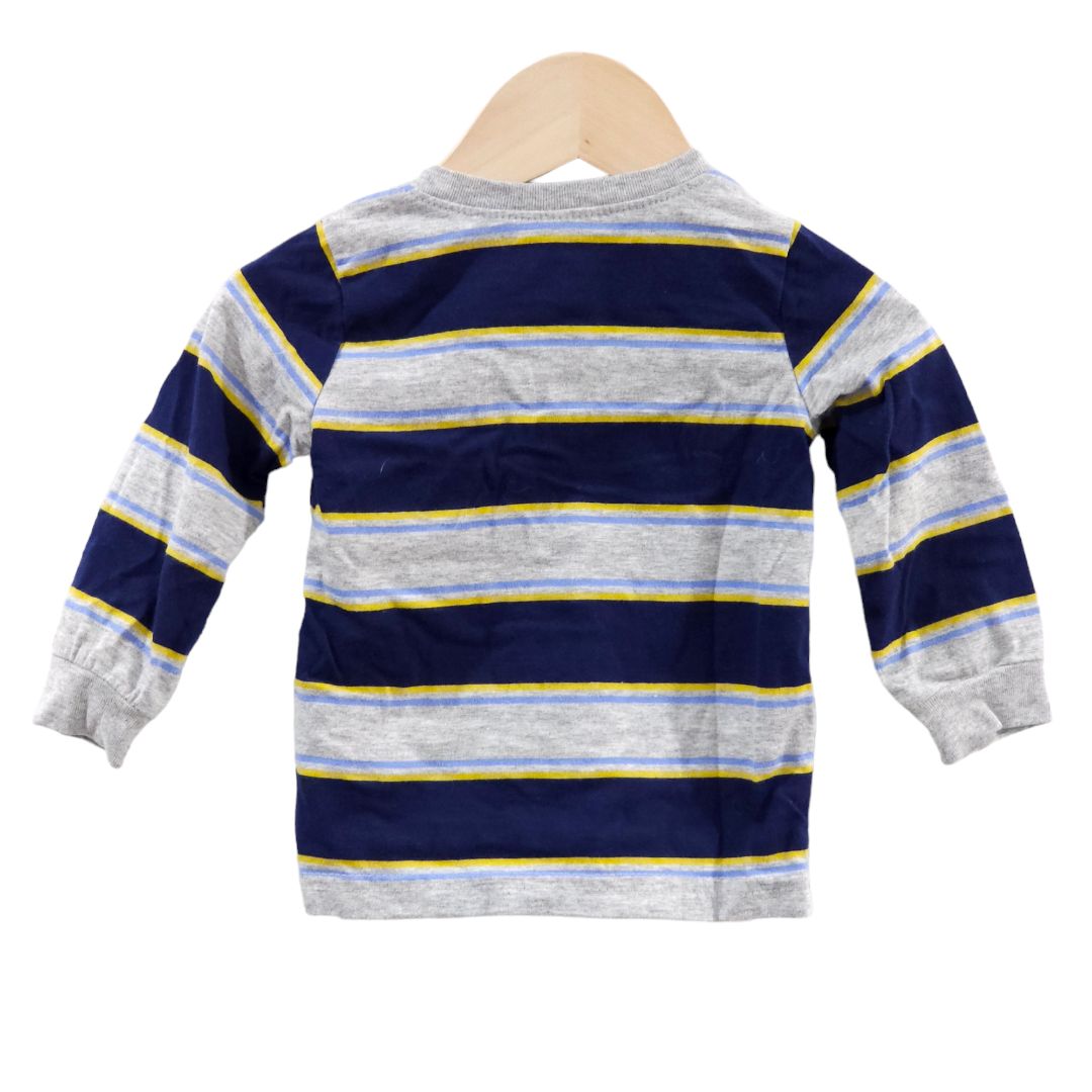 Carter's - Blue Long Sleeved Striped Henley Style T-Shirt, 12 m