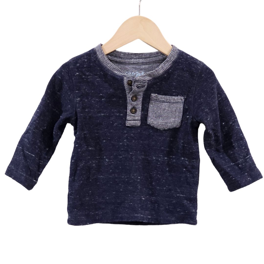 Cat & Jack - Blue Boys Long Sleeve Henley Knit Shirt, 12 m