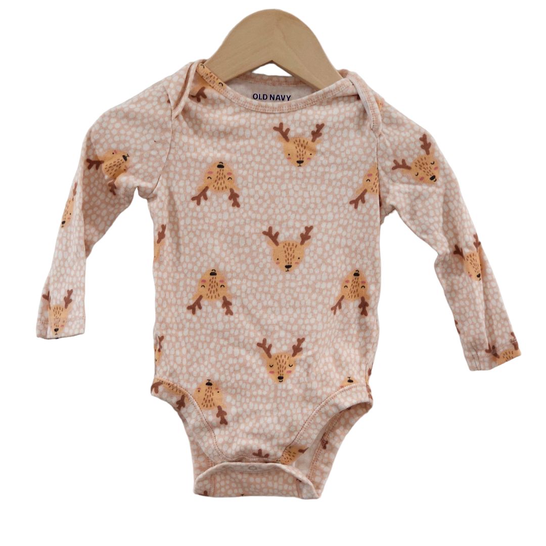 Old Navy - Pink Cute Deer Long Sleeve Bodysuit, 12-18 m