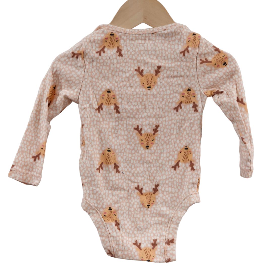 Old Navy - Pink Cute Deer Long Sleeve Bodysuit, 12-18 m