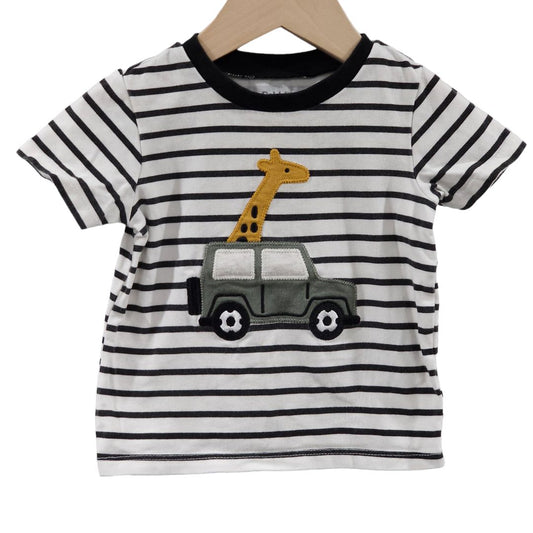 Pekkle - White Short Sleeve Striped Giraffe T-Shirt, 9 m