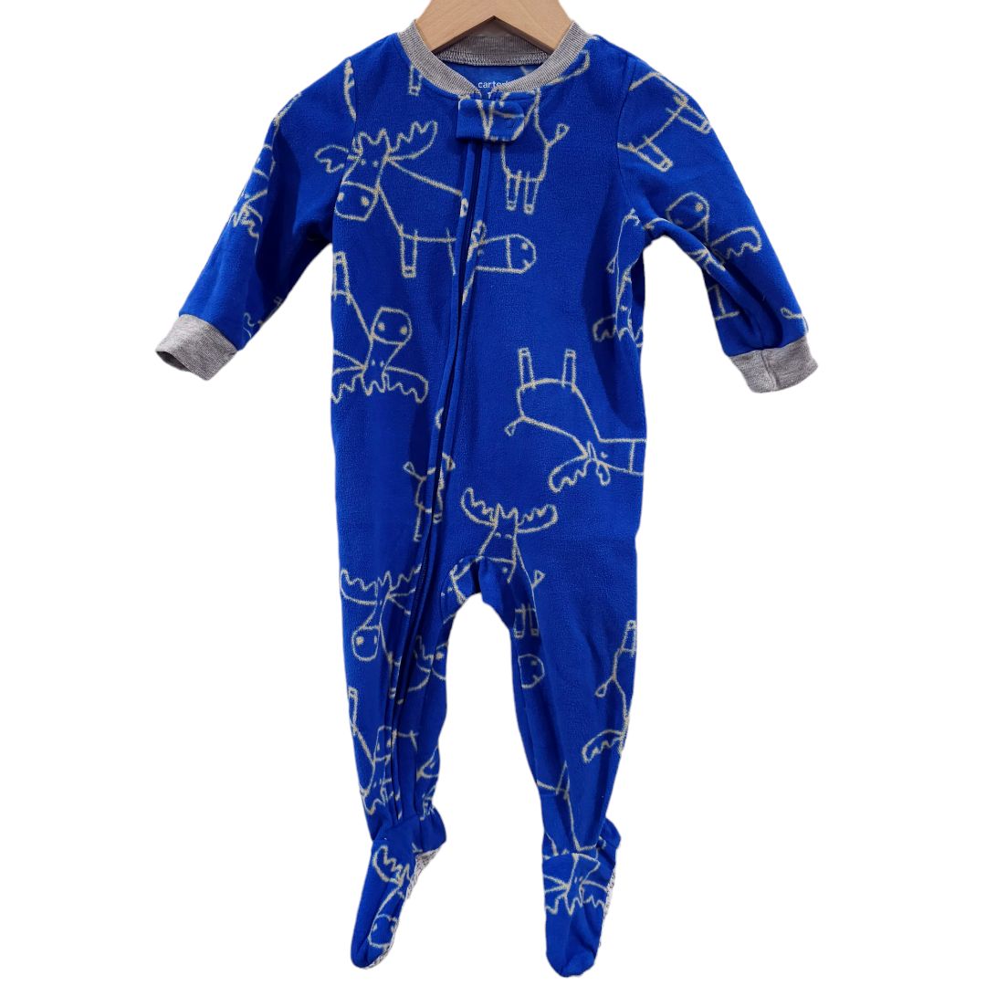 Carter's - Blue Warm Moose Footed Pajama, 12 m