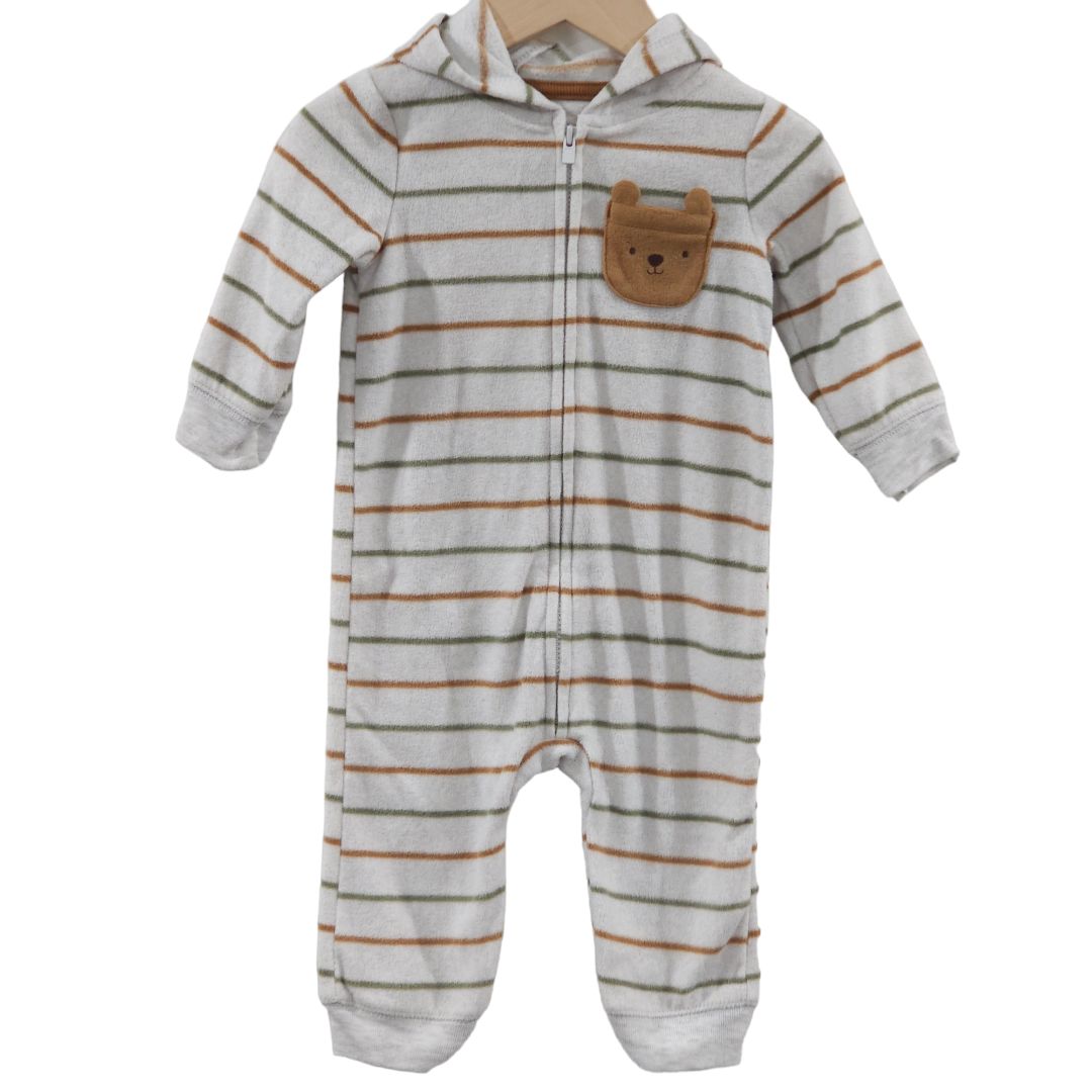 Carter's - Gray Boys Striped Warn Romper, 9 m