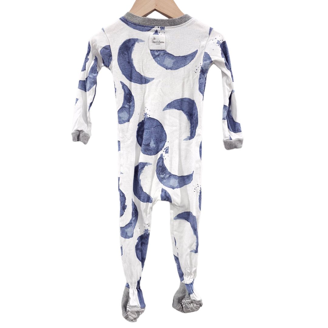 Burt's Bees - White Long-Sleeve Hello Moon Footie Pajama, 18 m