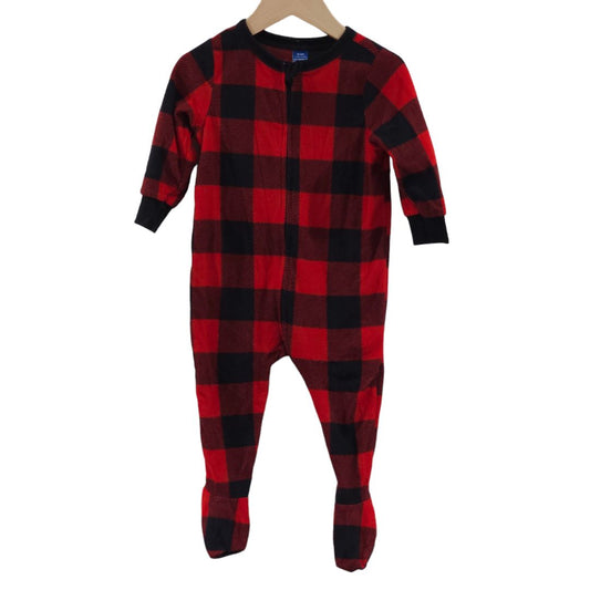 Old Navy - Red Buffalo Check Fleece Footed Pajama, 12-18 m