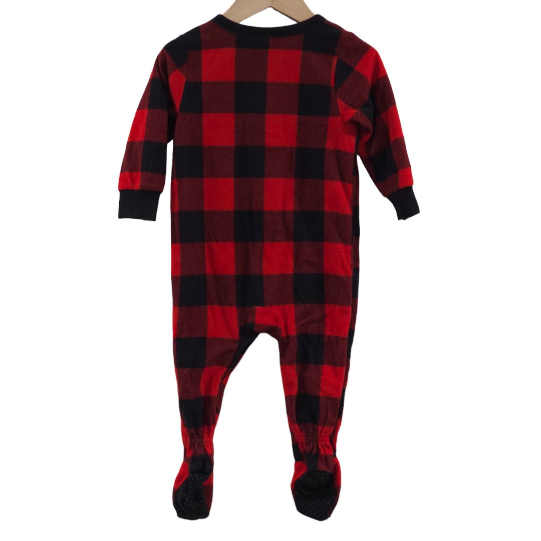 Old Navy - Red Buffalo Check Fleece Footed Pajama, 12-18 m