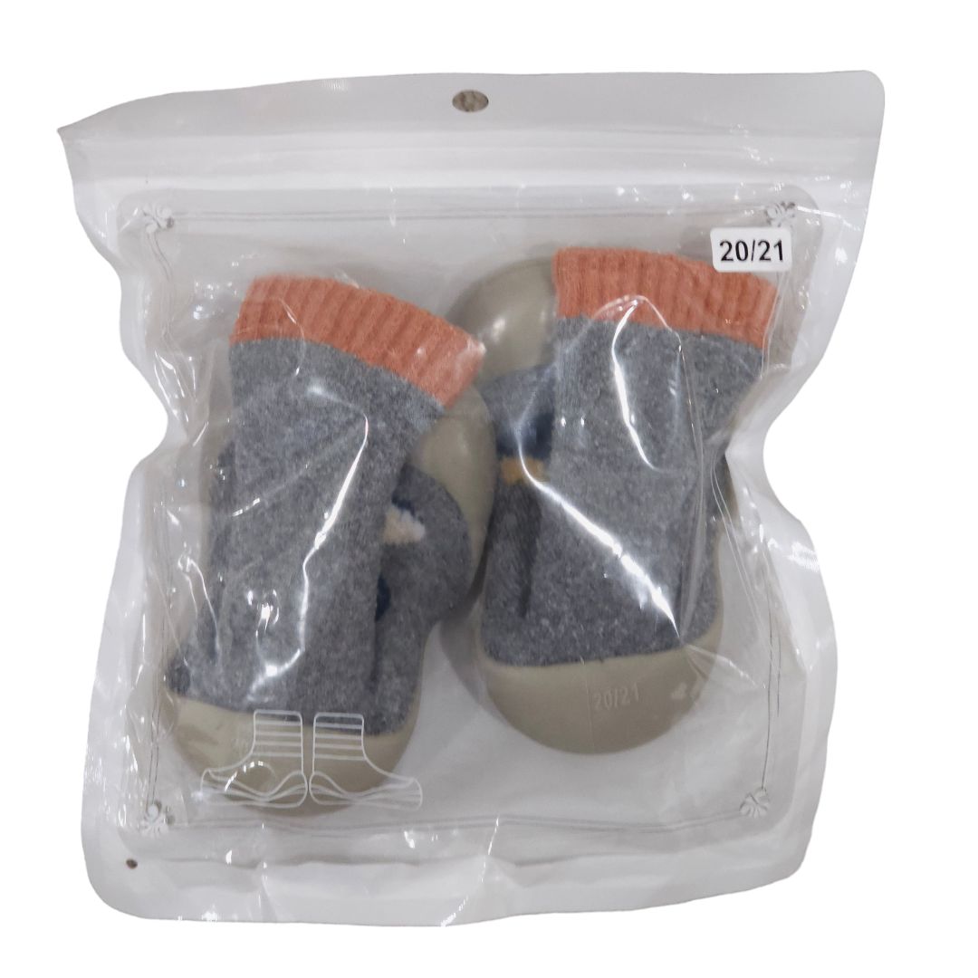 Gray Dinosaur Toddler Cotton Sock Shoes with Rubber Sole - New, 6-12 m