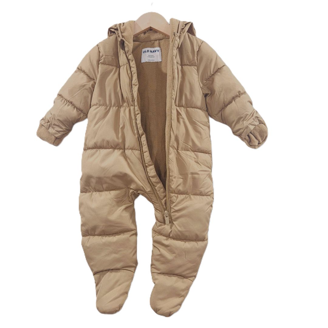 Old Navy - Tan Unisex Water-Resistant Frost Free Puffer Snowsuit for Baby, 6-12 m