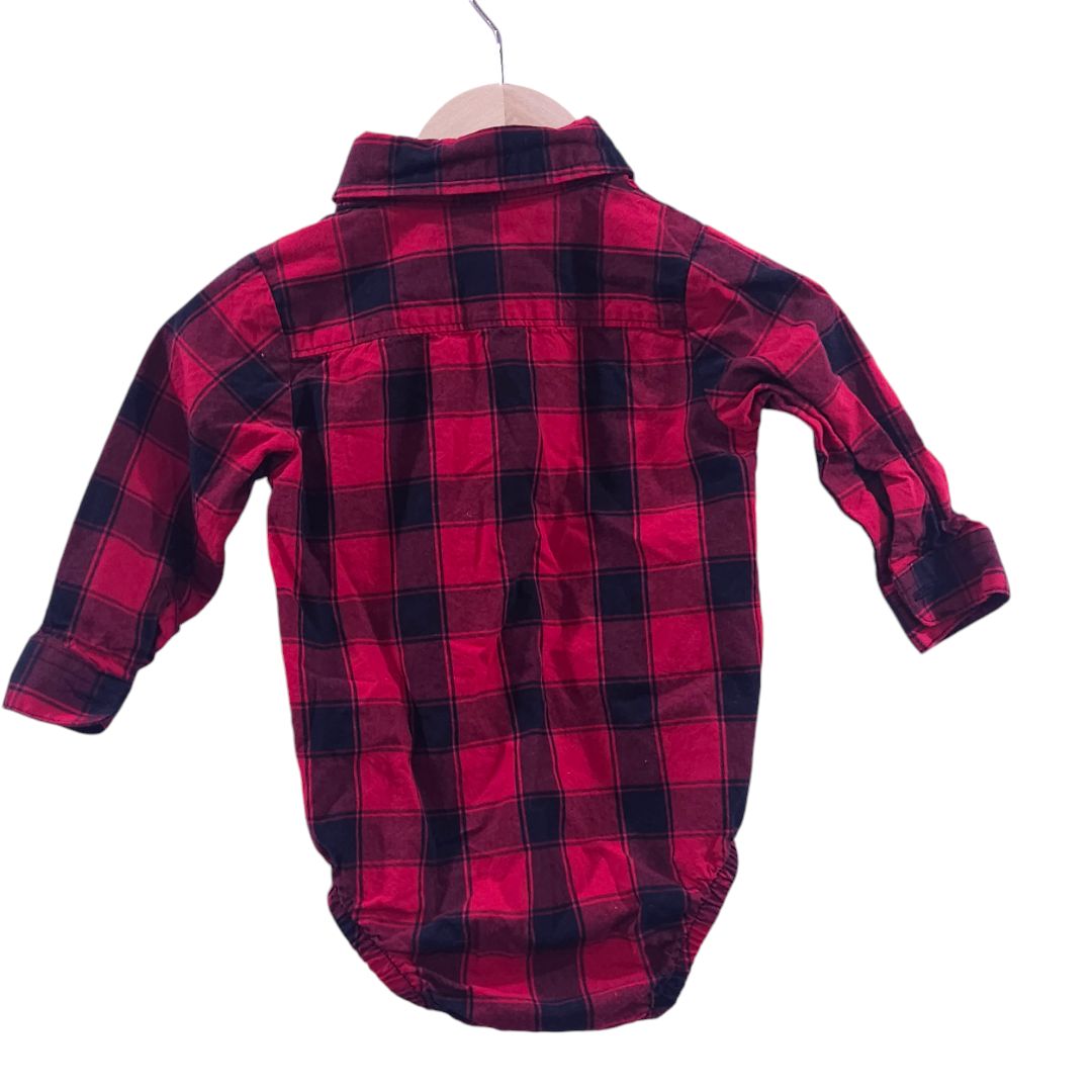 Carter's - Conjunto de camisa de vestir de manga larga y pantalón de pana a cuadros rojos y negros, 9 m