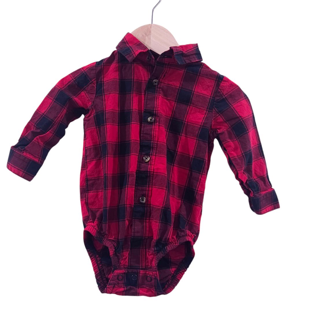 Carter's - Red and Black Buffalo Check Plaid Long sleeve Dress Shirt and Corduroy Pant Set, 9 m