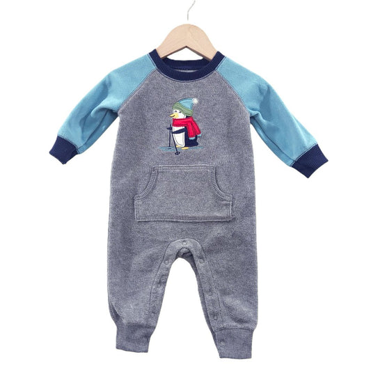 Carter's - Gray and Blue Penguin Fleece Jumpsuit, 6 m