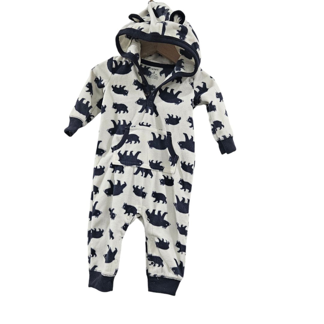 Carter's - White and Blue Bear Fleece Hooded Jumpsuit, 6 m