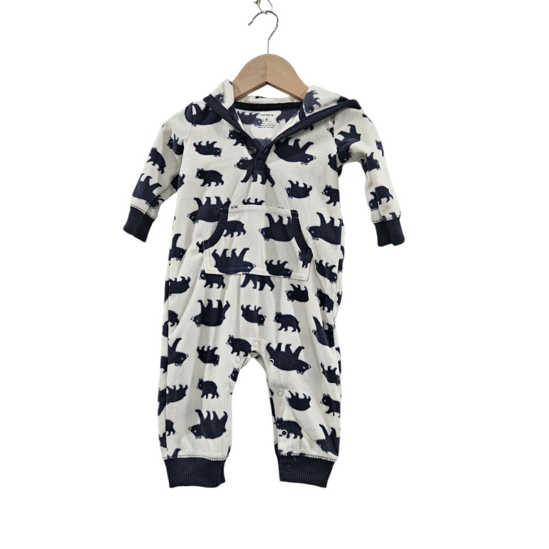 Carter's - White and Blue Bear Fleece Hooded Jumpsuit, 6 m