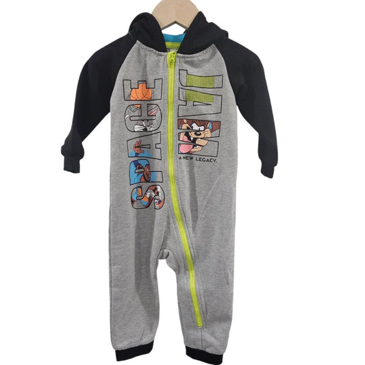 Space Jam - Gray and Black Full Zipped Hooded Jumpsuit, 12-18 m