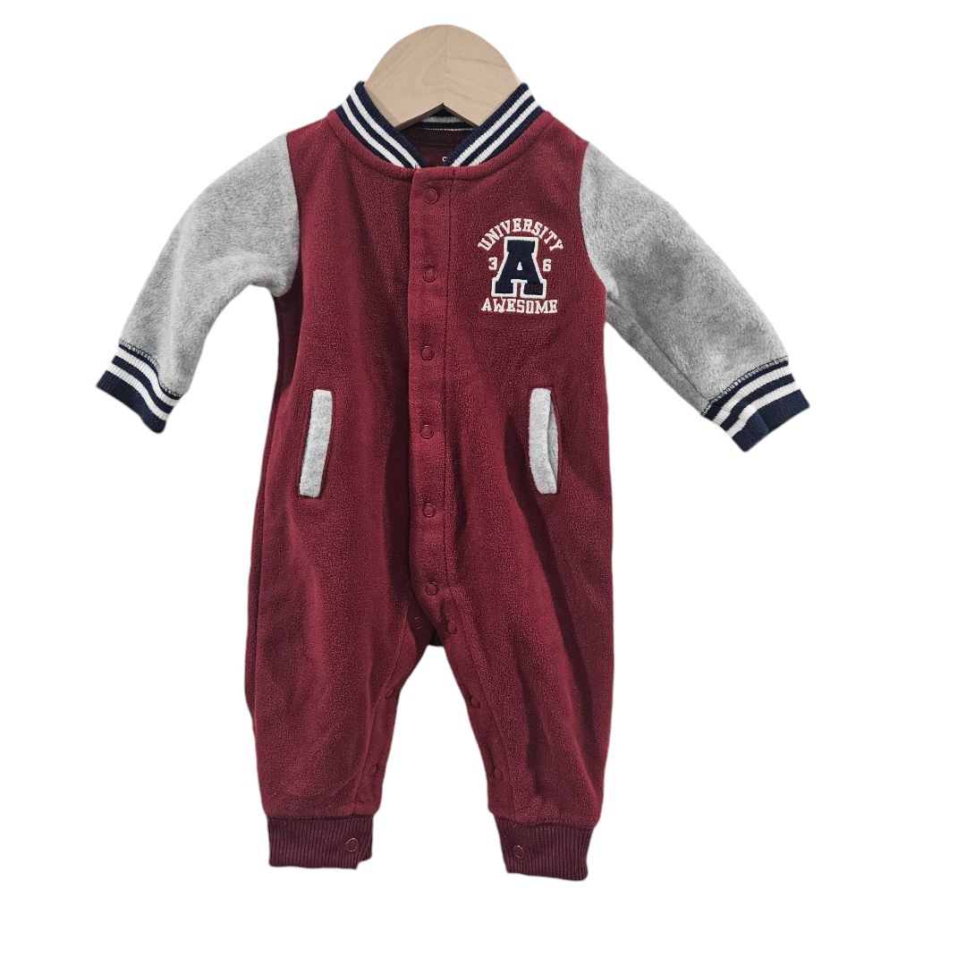 Carter's - Red and Gray "University Awesome" Fleece Jumpsuit, 3 m