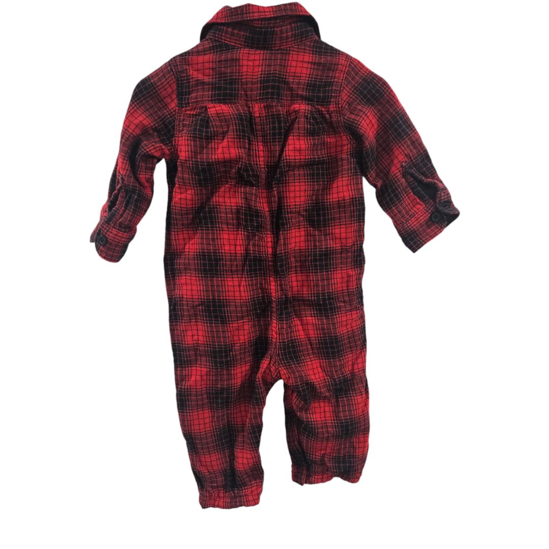 Baby Gap - Red and Black Buffalo Check Plaid Flannel Jumpsuit, 6-12 m