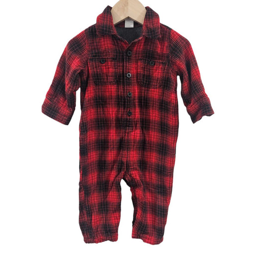 Baby Gap - Red and Black Buffalo Check Plaid Flannel Jumpsuit, 6-12 m