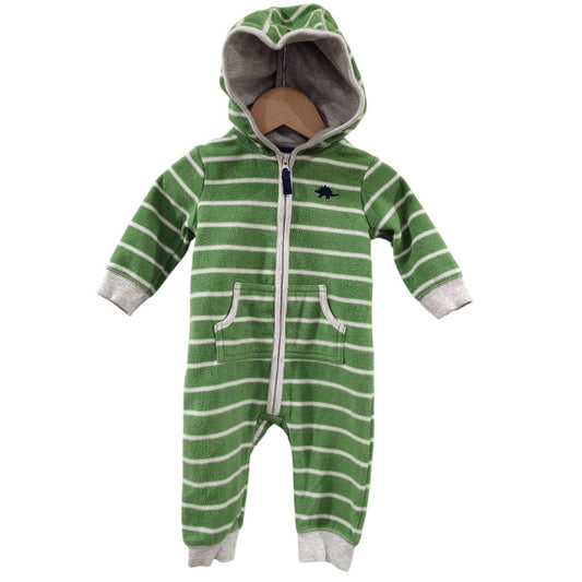 Carter's - Green Stripes Fleece Hooded Jumpsuit, 6 m