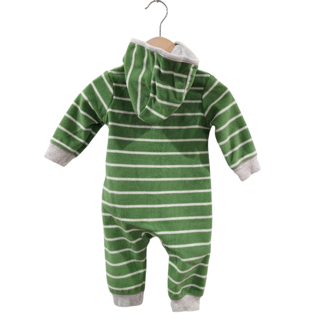 Carter's - Green Stripes Fleece Hooded Jumpsuit, 6 m