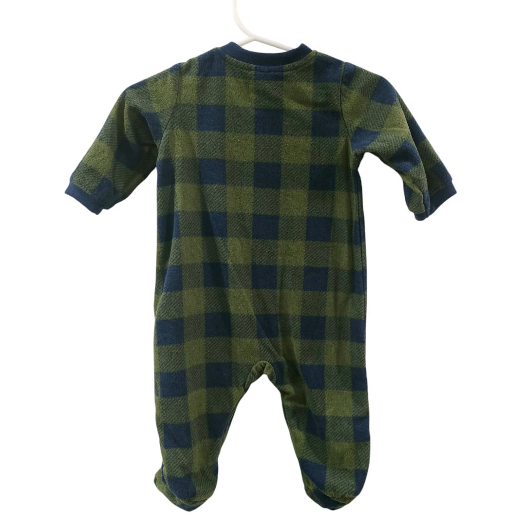 Little Me - Green Checkered Moose Footed Pajama, 3 m