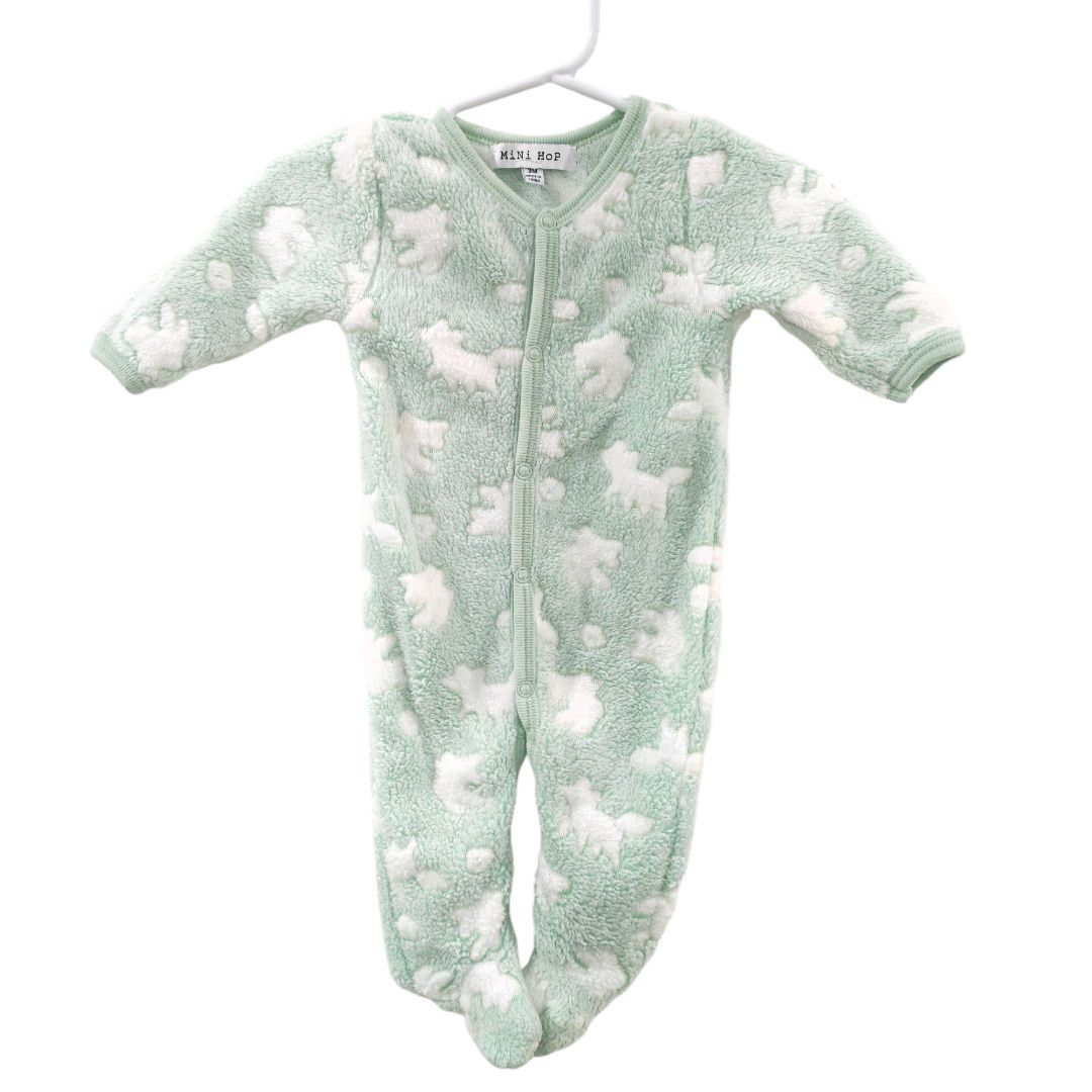 Mini Hop - Mint Bunny and Fox Print Blanket Footed Pajama, 3 m