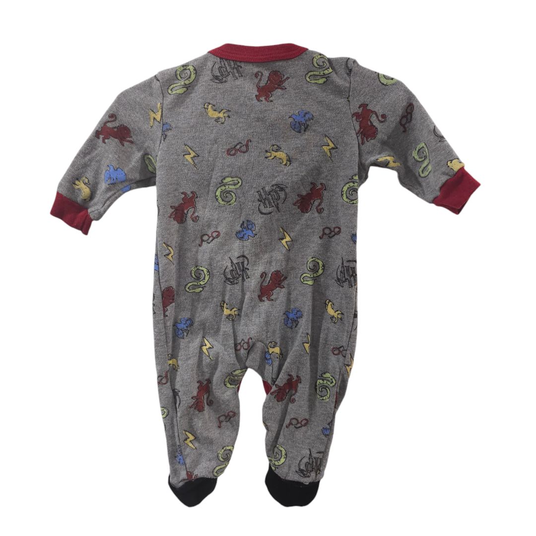 Harry Potter - Gray House Crests Pattern Footed Pajama, 0-3 m