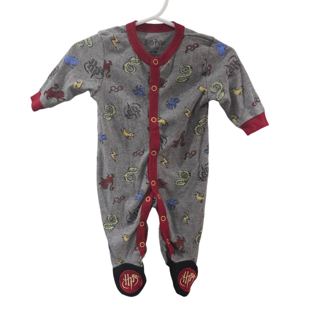 Harry Potter - Gray House Crests Pattern Footed Pajama, 0-3 m