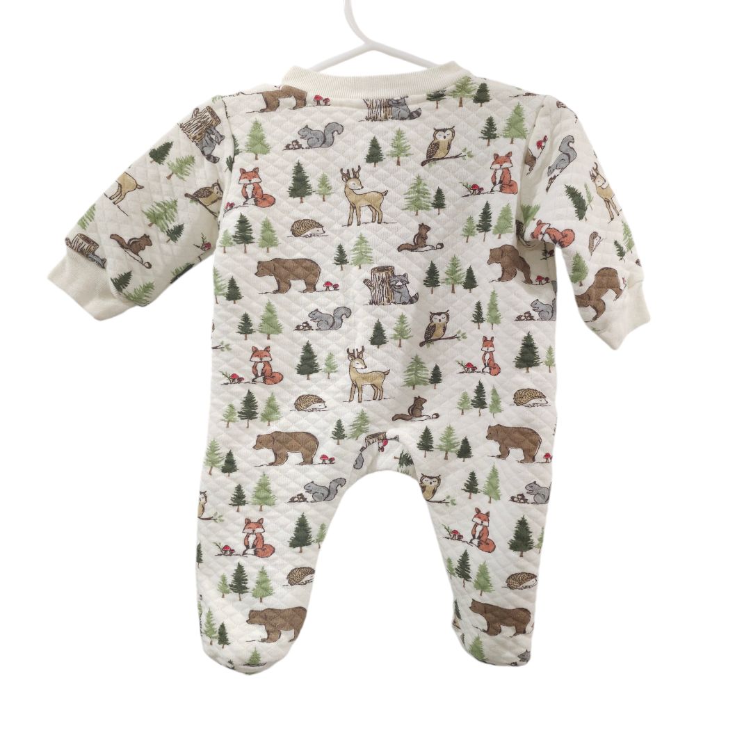 Hudson Baby - White Forest Animals Quilted Footed Pajama, 0-3 m