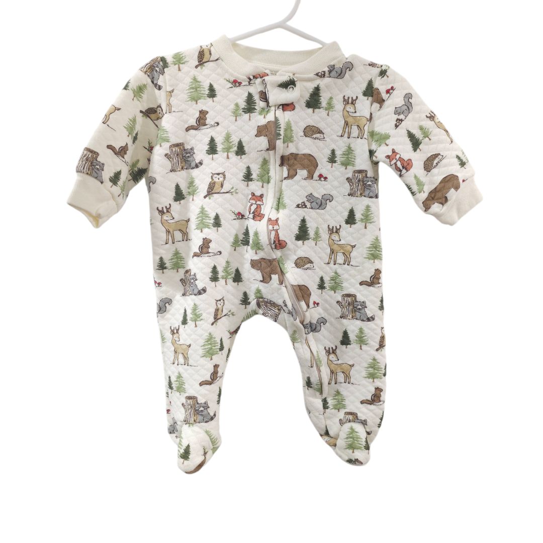 Hudson Baby - White Forest Animals Quilted Footed Pajama, 0-3 m